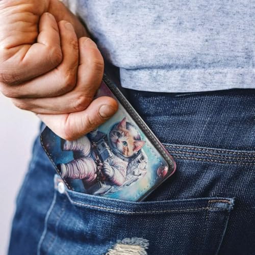 Image of Coldinair Astronaut Cat Boys Wallets for Kids 9-12 Outer Space Cool Wallet for Teen Boys Leather Bifold Wallet Credit Card Cash Id Holder Purse Coin Pocket Id Window for Men Boy Male Youth Guys