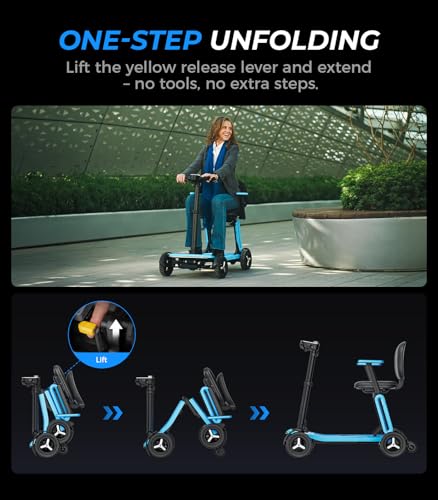 Image of Paiseec L5 Mobility Scooter 32 lbs Ultra Lightweight, One-Step Folding Mobility Scooter, Electric Scooter with PAI Safety System, Airline Approved Mobility Scooter for Seniors (Blue, 30 Miles)