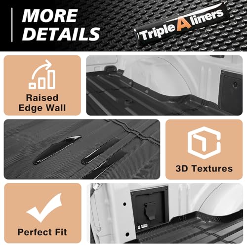 Image of TripleAliners Truck Mat Compatible with 2024-2026 Ford F150 & Lightning 5.5FT Accessories, Truck Bed Mat Heavy Duty Custom Fit All Weather Protection TPE Pickup Liner