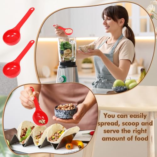 Image of Teenyyou 10 Pcs 2 oz Foodservice Products Measure Spoon with Short Handle Measuring Scoop Miser Food Grade Solid Portion Control Spoon for Oatmeal Creatine Coffee Grains Spices Powders(Red)