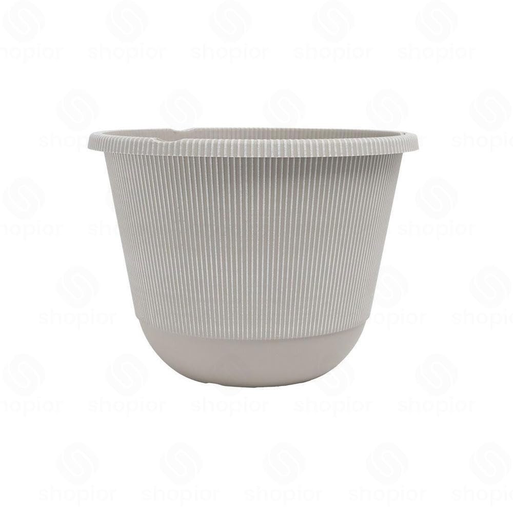 Jake Faux Ribbed Planter Variety – Modern Stone Effect Plant Pots, Decorative Outdoor Indoor Flower Planters, Round, Tall, Square & Urn Garden Containers (30cm-Round-Powdered Beige Grey-Pack 1)