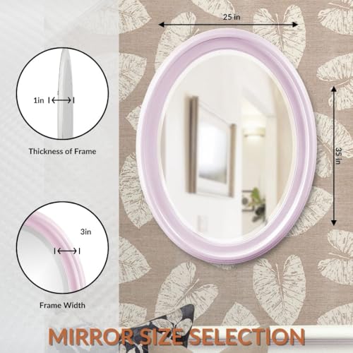 Image of Howard Elliott Collection George Oval Glossy Lilac Wall Mirror, Oval Bevelled Hanging Wood Framed Vanity Mirrors for Home Decor, Living Room, Bathroom, Bedroom, or Hallway, 25 x 33 Inch