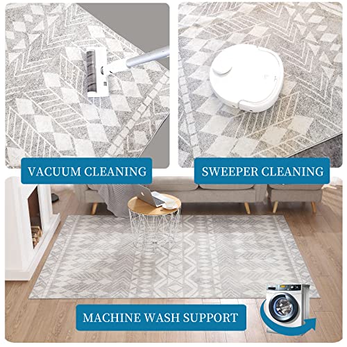 Neyamo Boho Area Rugs 5X7 Neutral,Machine Washable Area Rugs For Living Room,Non Shedding Area Rug For Bedroom Dining Room Rug (Vintage Gray, 5'X7') #TOP3