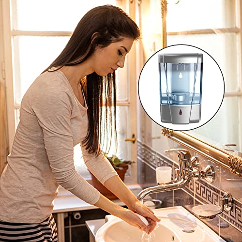 Image of interhasa! Soap Dispenser, Touchless Hand Sanitizer Dispenser Wall Mount 600ml Automatic Kitchen Soap Dispenser for Commercial Home, Office (Silver)