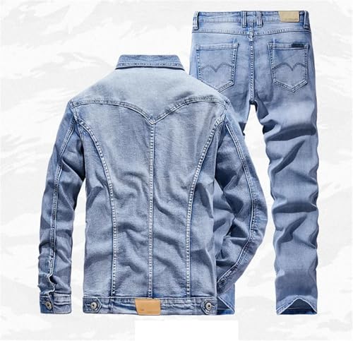 Men's Denim Two Piece Set Slim Micro-Stretch Two-Piece Jacket Jeans Suit3