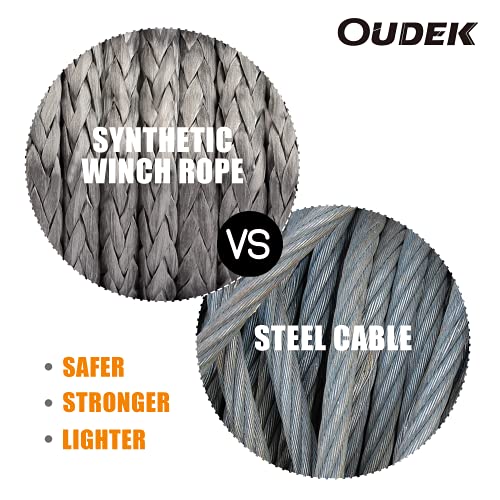 Oudek 1/4''X50Ft Synthetic Winch Rope 10000Lbs Gray Winch Recovery Rope 12 Strands Braided Winch Line Cable Suitable For Atv Utv Boats (Gray) #TOP5