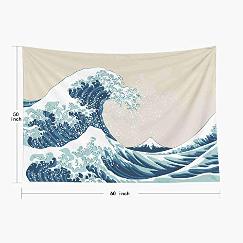 Pamime Aesthetic Room Décor,Ocean Tapestry,Ocean Wave Tapestry, Great Wave Mount Fuji Century Hanging Wall Tapestries For Living Room Decor 60X50 Inches（150X130Cm） Inhouse,Blue White #TOP4