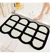 Absorbent Bath Rugs, Black and White Rug for Bathroom, Machine Washable Soft Bath Mat, Non-Slip T...