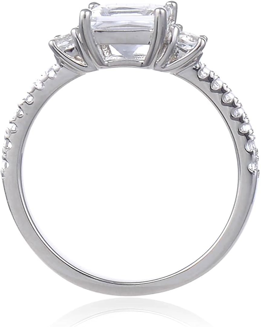 Fine Color Jewels White Topaz Square Three Stone Engagement Ring Size 5 6 7 8