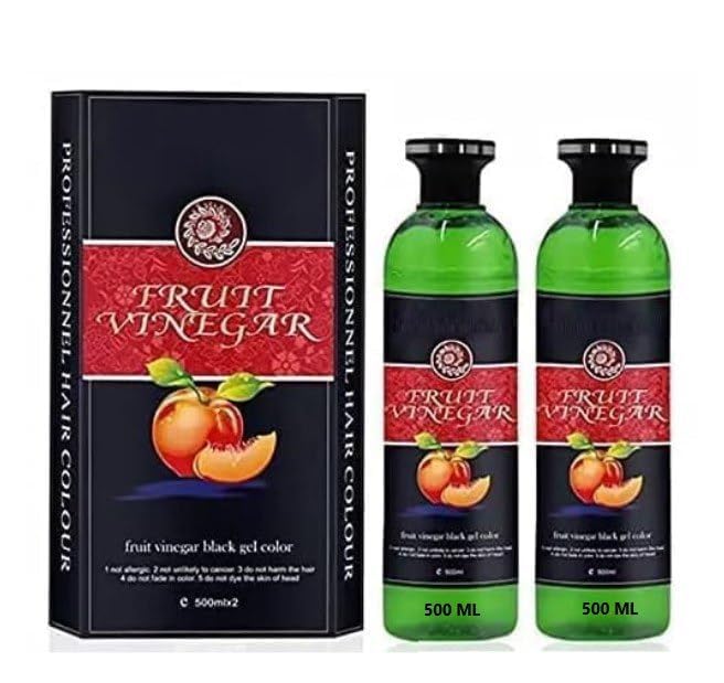 Image of Fruit Vinegar Hair Dye Color for Both Men, Women, Natural & Ammonia Free Color Dye (Black, A /B 100 Ml) (Naural Black, Fruit Vinegar hair color 500 + 500)