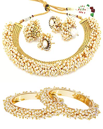 YouBella Jewellery Sets for Women Gold Plated Pearl Wedding Bridal Necklace Jewellery Set with Earrings and Bangles Combo for Girls/Women (2.6) YouBella Jewellery Sets for Women Gold Plated Pearl Wedding Bridal Necklace Jewellery Set with Earrings and Bangles Combo for Girls/Women (2.6)