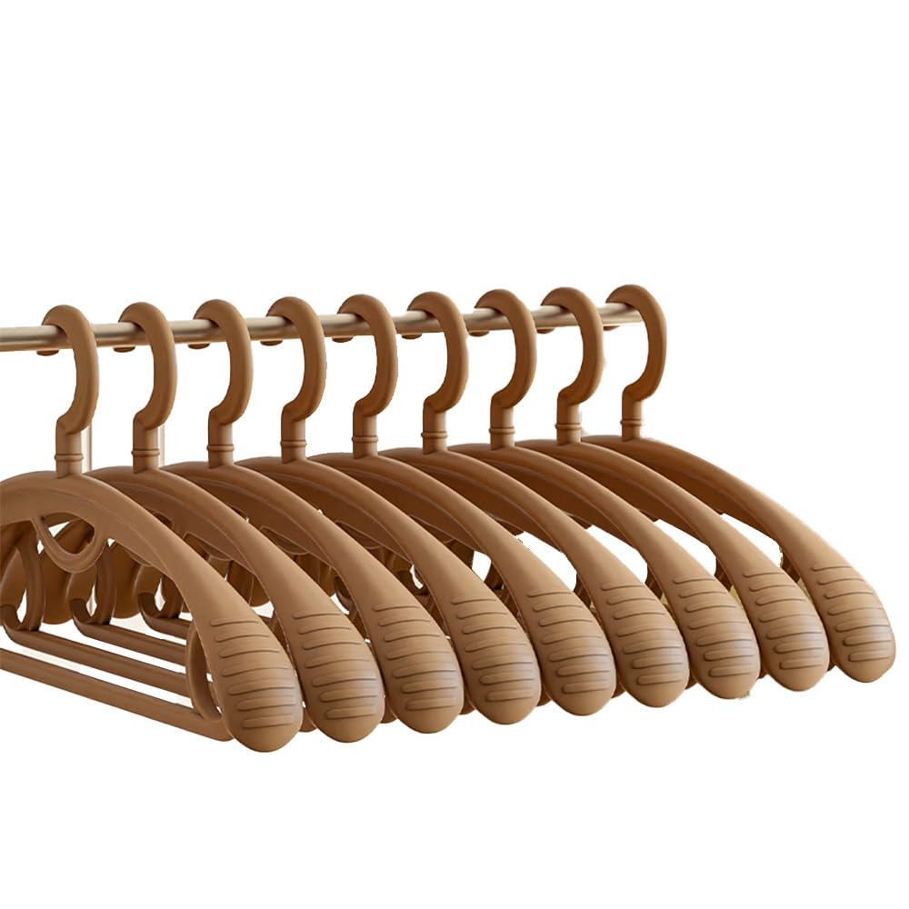 10 Pack HeavyExtra Thick Plastic Wide Shoulder Adult 360 Degrees Rotate Slip Resistant Standard Clothing Hanger Ideal for Everyday (Brown)