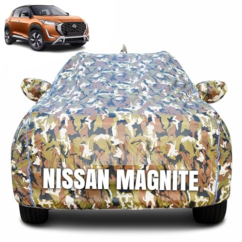 Image of 100% Waterproof Car Body Cover for Nissan Magnite with Mirror Pocket (Heat & UV Resistant, Triple Stitched, Soft Lining, Bottom Elastic & Piping) Camouflage, Military Print
