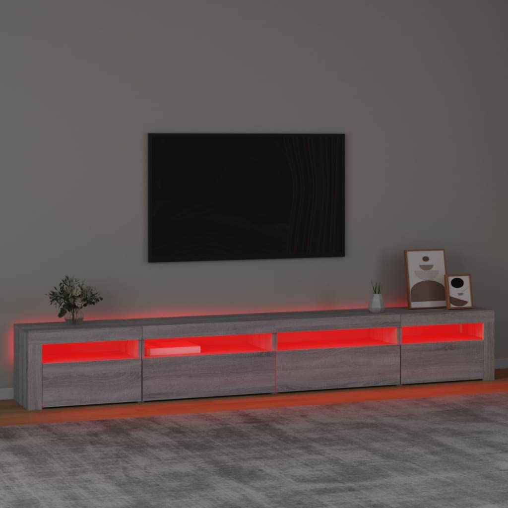 Sonoma podstawka pod telewizor z oświetleniem LED, 180 cm, szara, do salonu, nowoczesne centrum rozrywki, stylowa konsola multimedialna do telewizorów o przekątnej do 270 cm