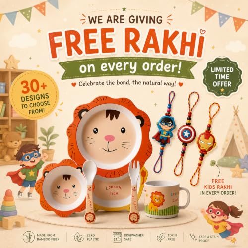 Image of Bamboo Kids Feeding Set of 5 | Made of Bamboo | Kids Crockery Set Tableware |Baby Utensils and Dishes Set | Eco-Friendly |Organic & Natural (Playful Panda)