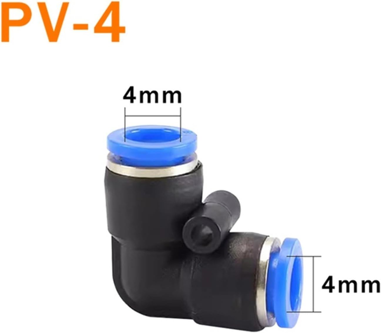 10pcs PV 4mm 6mm 8mm 10mm 12mm Tube 90 Degree Equal Union Elbow Air Pneumatic Push in Connector Quick Connection Fitting(PV-4,50 PCS)