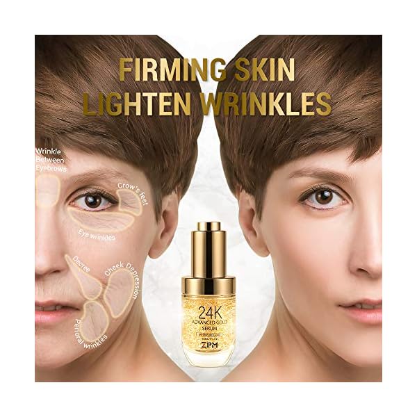24K Gold Anti Aging Face Serum Moisturizer Enriched with Vitamin C Serum, Hyaluronic Acid, Vitamin E Cream for Day and Night Wrinkle Reduction, Re-Activate Skin Youth (1FL.OZ)