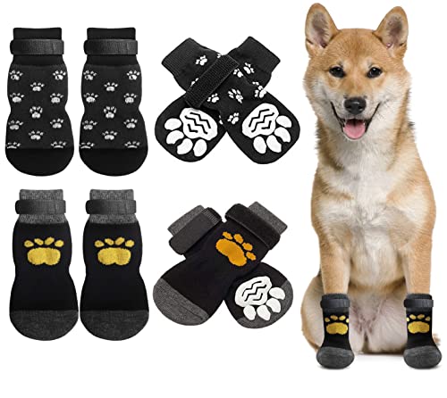 Oslueidy 8 Piezas Calcetines Perro con Correas Ajustables, Calcetines Antideslizantes para Perros Gatos, Protectores de Patas para Perros Control de Tracción para el Uso en Interiores (M)