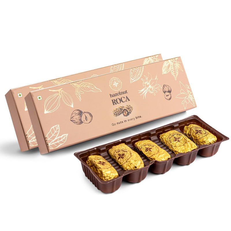 Image of Cacao Springs Premium Hazelnut Roca Chocolates for Healthier Snacking, Premium Choco & Nut Delicacy Treats, Premium Gift Hamper for Christmas Gifts, 5 Pieces in Each Box, 2 Boxes, 120gm