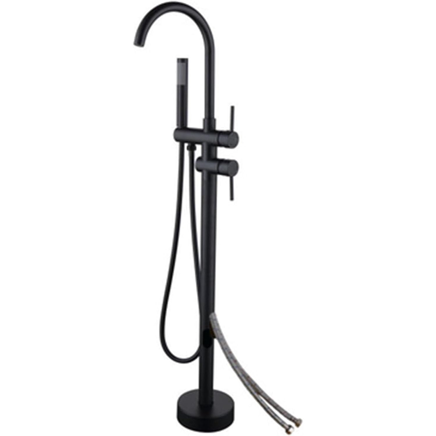 KUNYOS Bathtub Faucet for Freestanding Bathtub Brushed Gold, 360° Rotation Wall Connection Hot and Cold Water Brass Tub Faucet Freestanding,Black