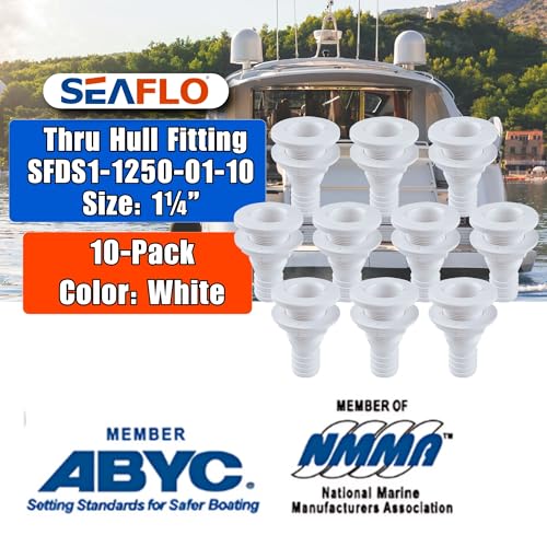image for SEAFLO 1¼” Thru Hull Fitting Marine Boat, Polypropylene, Plastic Dr