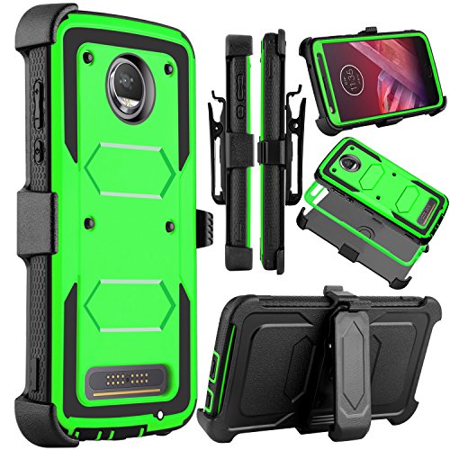 Venoro Moto Z2 Force Case, Moto Z2 Play Case, Heavy Duty Shockproof Full Body Protection Rugged Hybrid Case Cover with Swivel Belt Clip and Kickstand for Motorola Z Force 2017 (Green)