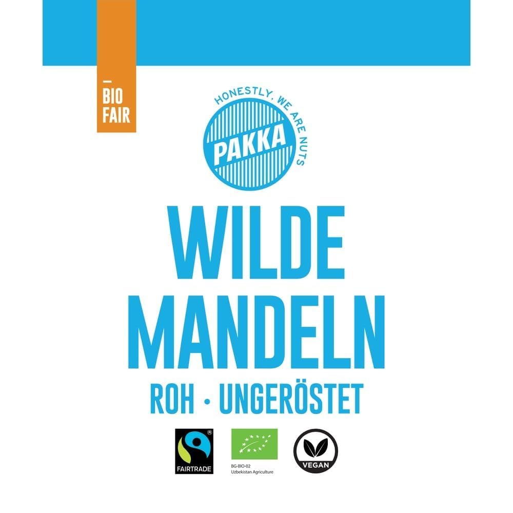 PAKKA - Bio Fairtrade Mandeln - rohe wilde Bergmandeln 1kg, Öko Mandelkerne mit brauner Haut, wildgesammelt direkt von Kleinbauern aus Samarkand in Usbekistan, vegan, Familienpackung, 1000g (1er Pack)