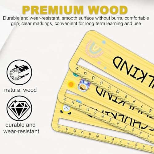 LINTRA Lesehilfe Lineal, 6 Stück Holzlineal 15cm, aus Holz Personalisiertes Lineal, 6 Muster Leselineal Grundschule, Klare Skalen, für Schulen, Klassenzimmer, Geschenke