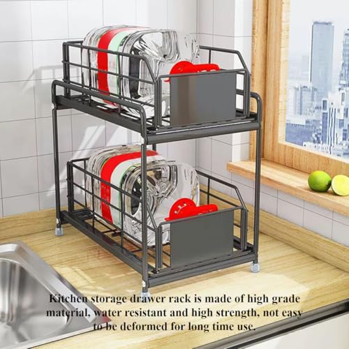 Organizador Bajo Lavabo Grande de 2 Niveles en Acero Negro Ajustable para Cocina, Baño, Despensa y Clóset miniatura 5