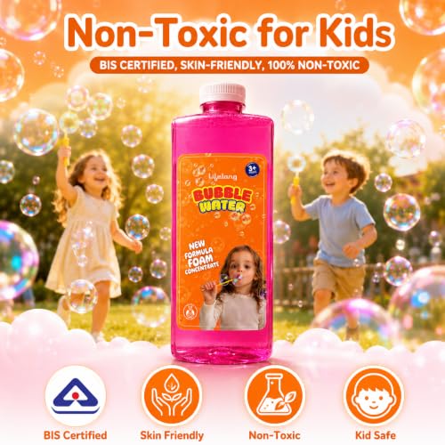 Image of Lifelong Bubble Solution 1000 ML | Colorful Bubbles Liquid Refill | Compatible with All Bubble Machine | Non-Toxic & BIS Certified, Ready to Use Bubble Solution for Kids