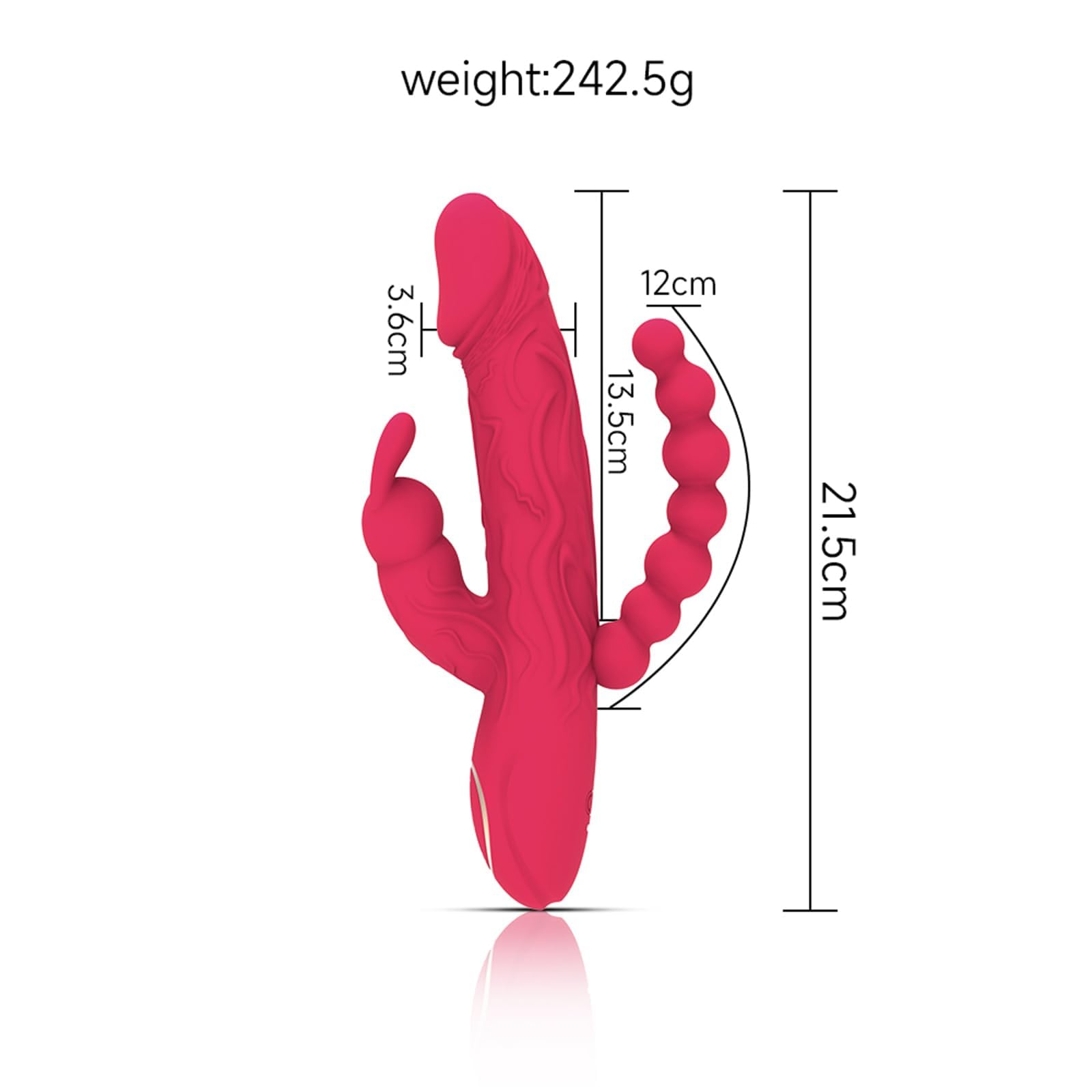 Dildo Vibratore Sex Toys per Donne 3 in 1 Vibratori Punto G Stimolatore Anale Clitorideo con 10 Modalità di Vibrazione Sex Toys Massaggiatore Impermeabile in Silicone per Coppie (Rosso)