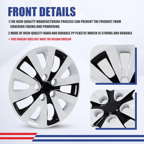 Image of Winjet 16 inch Set of 4 Steel Wheel Hubcaps for 2013-2019 Sentra & 2011-2017 Nissan Leaf Wheel Rims Cover,Snap On Installation PP Material (White Lacquer & Black Lacquer)