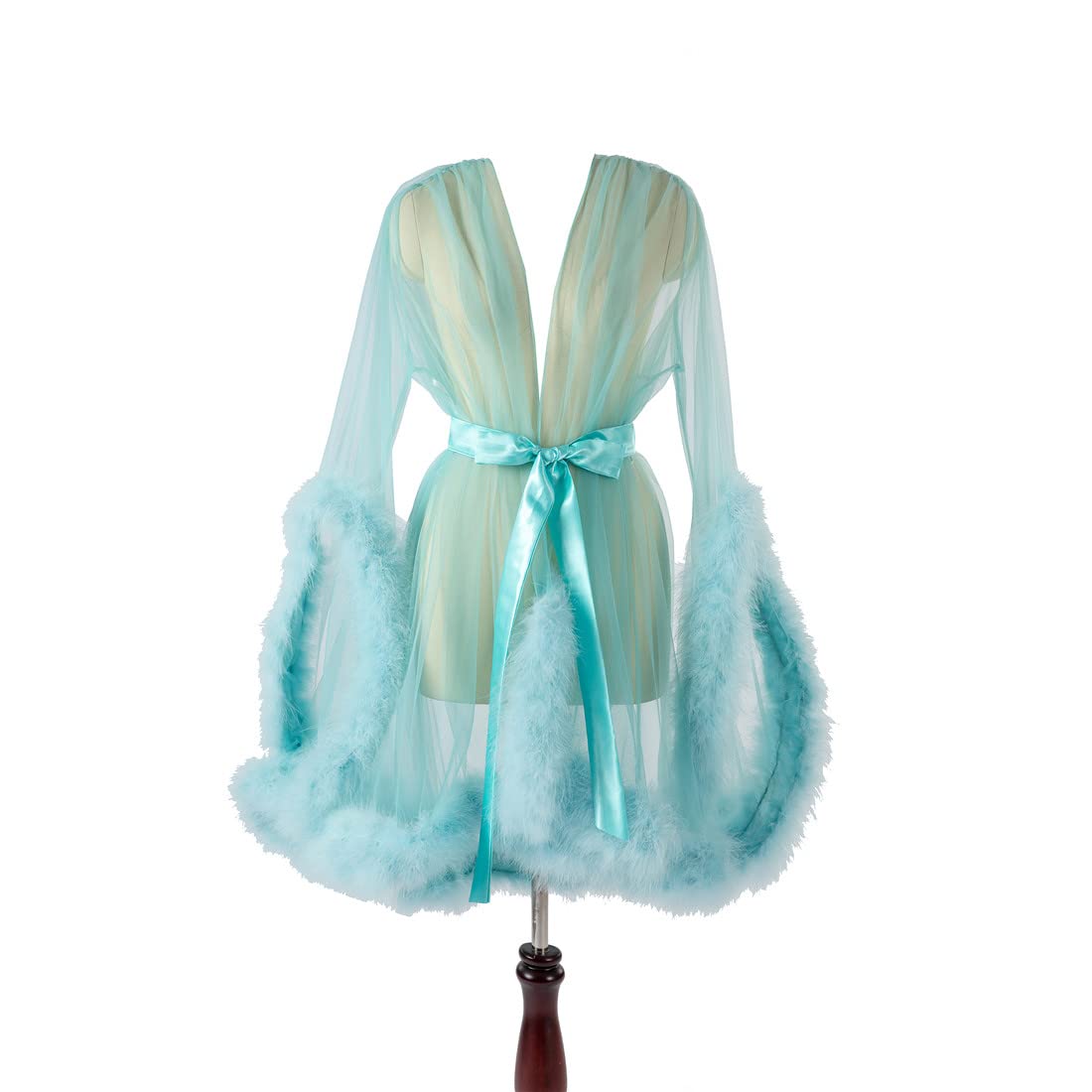 Shexianbridal Women's Tulle Robe Shoot Wearing Robe of See-Through Tulle Feather Short Maternity PhotoShoot: Medium White