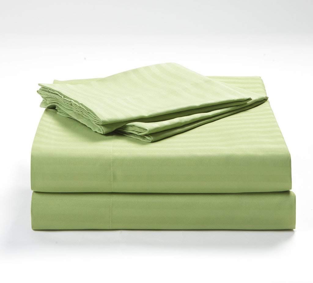 100% Egyptian Cotton 1 Piece Fitted Sheet - Sage Stripe Fully Elasticized Deep Pocket Of 45 CM - All Around Fitted Sheets For Better Comfort - Emperor Size.