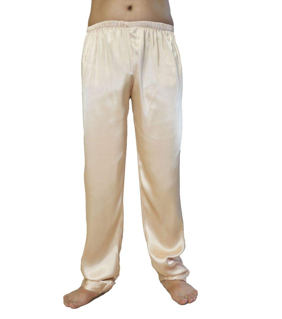 Wantschun Mens Satin Silk Sleepwear Pyjamas Pants Nightwear Loungewear Pajamas Bottom Trousers Champagne UK XXXL