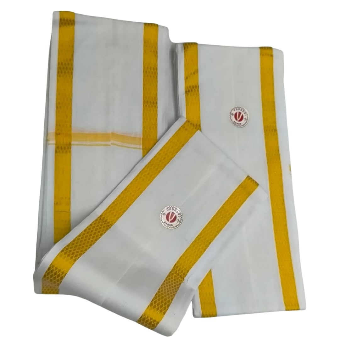 Vajid Trends | White Angavastram with Zari Border | Handloom Weaved Angavasthram | Pack of 2