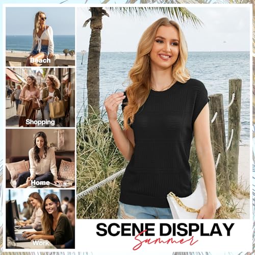 Image of VIISHOW Womens Spring Tops 2025 Summer Shirts Crochet Cap Sleeve Sweater Pullover Cute Crew Neck Beach Cover Ups