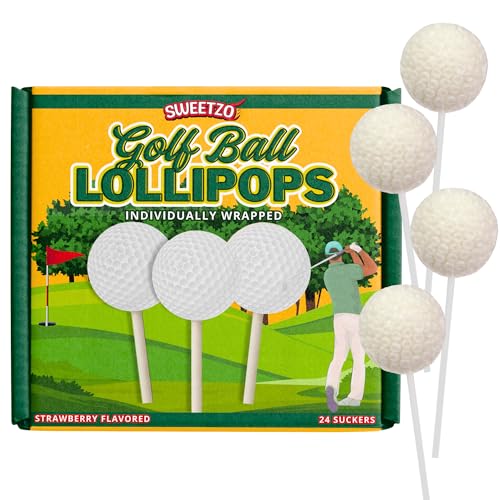 Golf Ball Shaped Lollipops, Individually Wrapped Sports Themed Suckers, Candy Party Favors, 24 Count