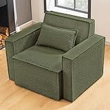 ELUCHANG Oversized Accent Chair,Modern Boucle Sofa Chair with Strong Wood Frame,High Supportive & Soft Sponges,Comfy Upholstered Armchair Reading Chairs for Living Room Apartment Small Spaces Green