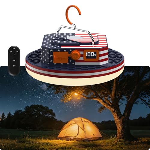 Image of IODOO 10000mAh Rechargeable Camping Light with Remote , US Flag Print American Flag Light for Outdoor Camping Hiking Emergency Power Failure (30W(US Flag Style))