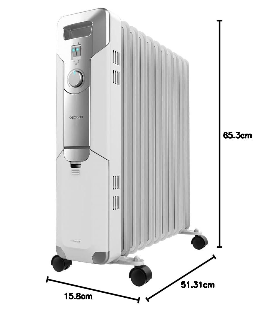 Cecotec Radiateur Électrique à Huile ReadyWarm 11000 Space. 11 Modules, Faible Consommation, 2500 W, 3 Niveaux, Enrouleur de Câble, Système de Sécurité, Roues, 25 m2, White