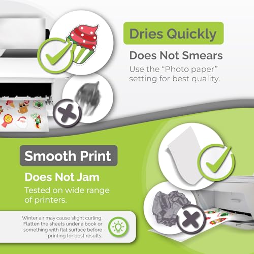 Image of Premium Printable Vinyl Sticker Paper for Inkjet Printer - 34 Sheets Self-Adhesive Sheets Matte White Waterproof, Dries Quickly Vivid Colors, Holds Ink Well - Tear Resistant