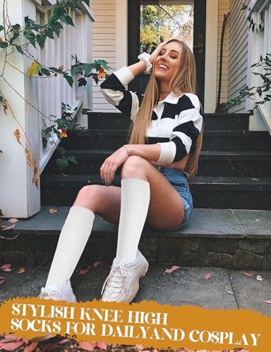 Image of Buauty 3 pairs Knee High Socks for Women, Casual Tube Socks, Athletic Socks Solid & Striped Sport Socks Outdoor Fashion