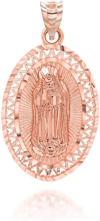Solid 14K Rose Gold Our Lady of Guadalupe Miraculous Immaculate Conception Oval Medal Pendant Necklace - Choice of Pendant Only or Chain Length
