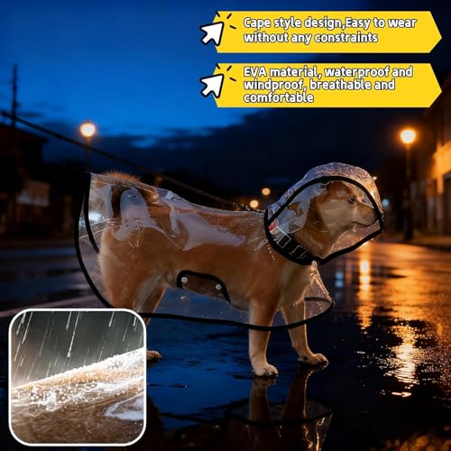 Hund Regenmantel, transparenter Hunde-Regenmantel, Wasserdichter Haustier-Regenmantel mit Kapuze, wasserdicht und stilvoll, für kleine und mittelgroße Hunde (M)