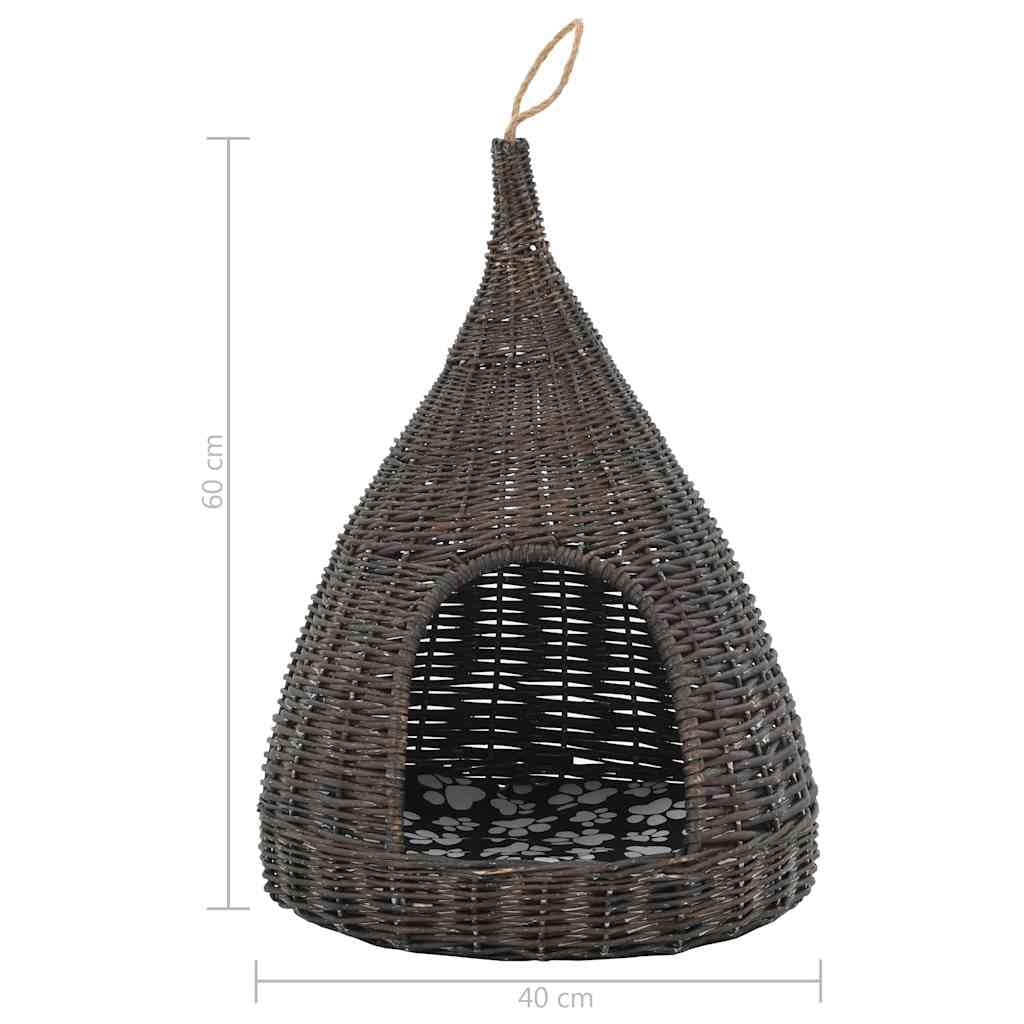 Casetta per gatti con cuscino grigio 40 x 60 cm Tipi di vimini