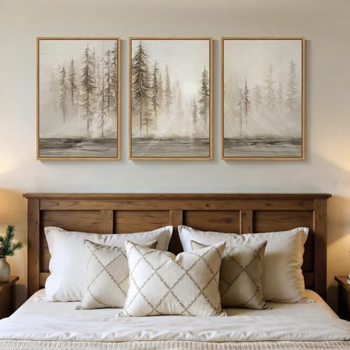 Framed Neutral Tree Set of 3 Wall Art for Living