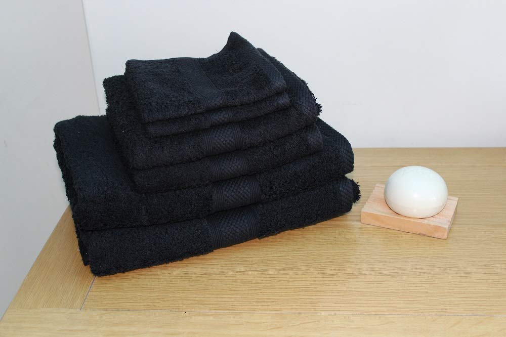 SHL - 100% Cotton 6 Piece 500 Gsm Towel Bale Set - 2 Face Flannels, 2 Hand Towels & 2 Bath Towels (Black)