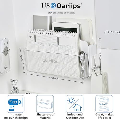 Adhesive-Room-Decor-Wall-Mount-Charging-Phone-HolderUniversal-Remote-Control-Smart-Phone-StationNo-Drilling-Box-for-Home-OfficeBedroomCollege-DormRV-Floating-Shelf-OrganizerWhite2-Pack