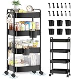 KIROGILY Carrito Organizador, Carrito Organizador con Ruedas 4 Niveles, Carritos Auxiliar de Metal con 12 Ganchos y 6...